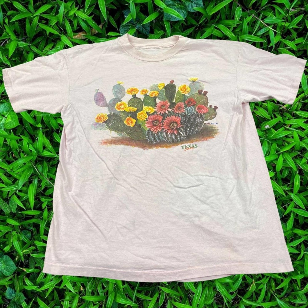 VTG 89' F.S.I Texas Cacti Graphic Floral SS Single Stitched Cotton Tee Large